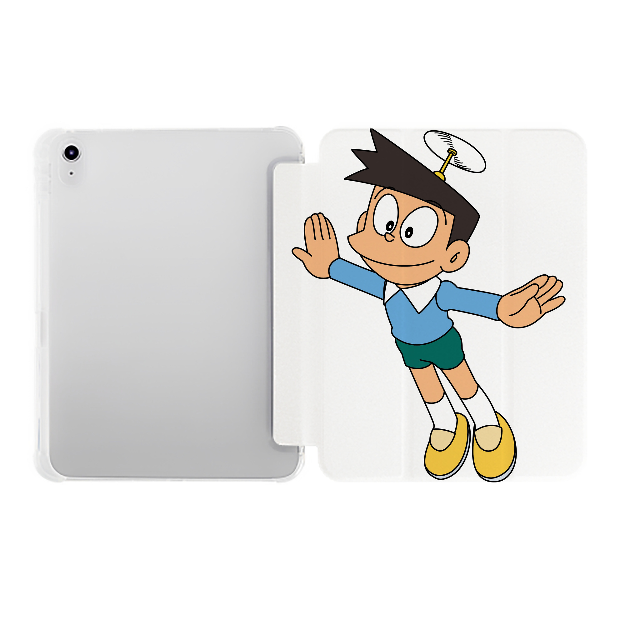 （画像用） ドラえもん 骨川 スネ夫 Doraemon Honekawa Suneo IPad ケース ペン収納付き 三つ折りスタンド PUレザー×シリコン 対応機種9.5/10.5/10.9インチ
